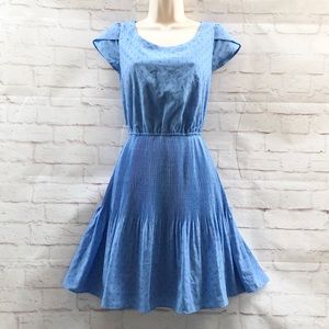 ELLE Blue Micro Dot Pleated Flared Mini Dress XS
